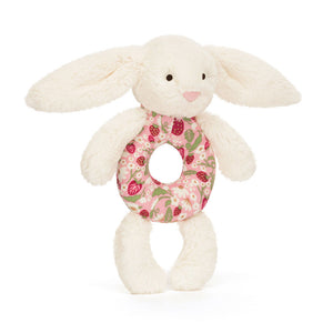 Doudou hochet - Blossom cream bunny 'berry' ring rattle