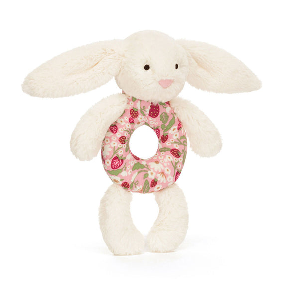 Doudou hochet - Blossom cream bunny 'berry' ring rattle