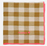 Serviette de table brodée vichy - Moutarde