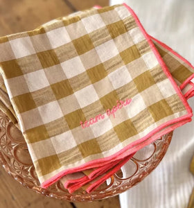 Serviette de table brodée vichy - Moutarde