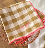 Serviette de table brodée vichy - Moutarde