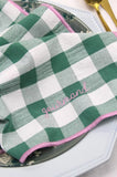 Serviette de table brodée vichy - Sauge