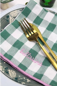 Serviette de table brodée vichy - Sauge