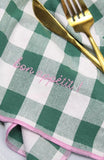 Serviette de table brodée vichy - Sauge