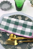 Serviette de table brodée vichy - Sauge