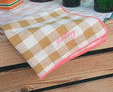 Serviette de table brodée vichy - Moutarde