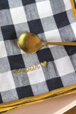 Serviette de table brodée vichy - Réglisse