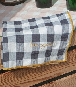 Serviette de table brodée vichy - Réglisse