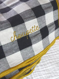 Serviette de table brodée vichy - Réglisse