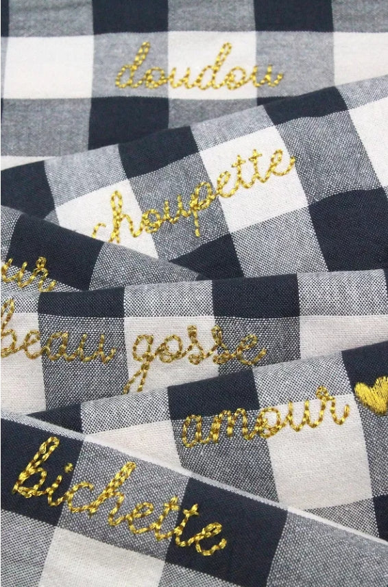 Serviette de table brodée vichy - Réglisse