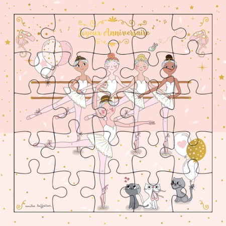 Carte puzzle Joyeux Anniversaire Ballerines